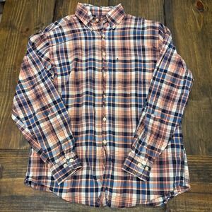 Brooks Brothers 346 Mens Orange Navy Blue Plaid Cotton Button Down Shirt M